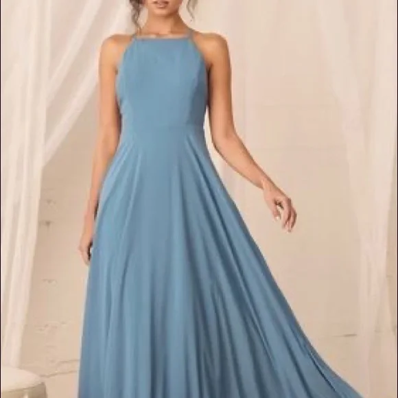 Lulus | Dresses | Lulus Light Blue Halter Maxi Dress | Poshmark